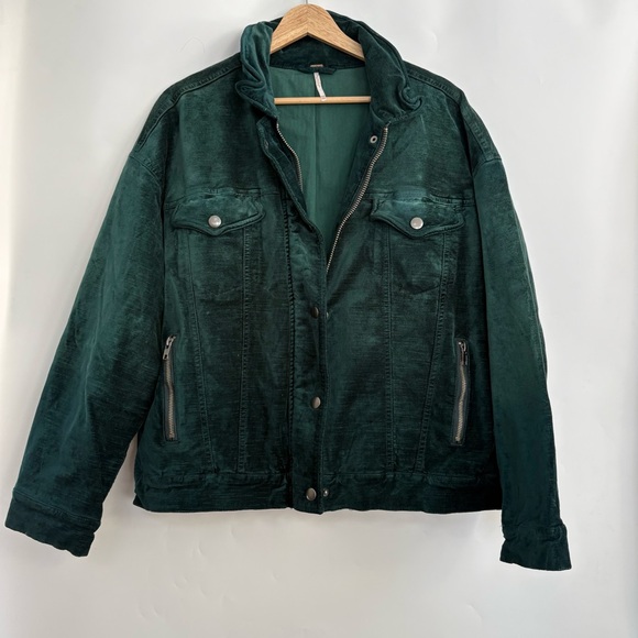 Free People Velvet Green Trucker Jacket - Picture 3 of 8